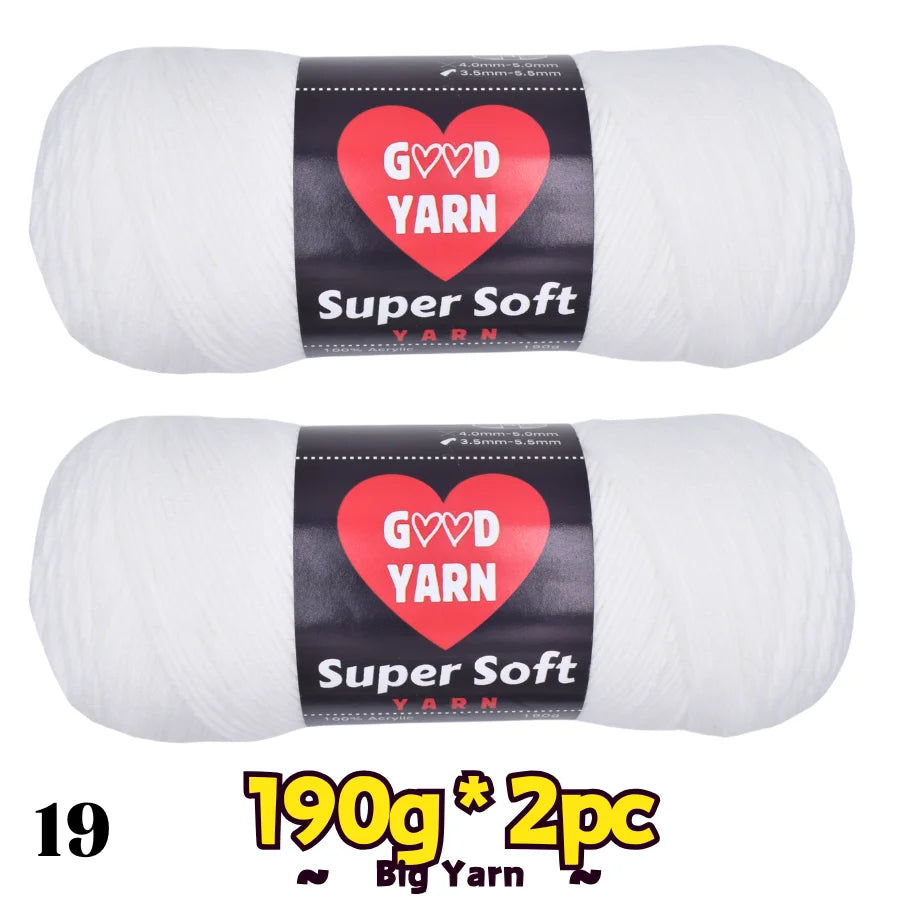 Two white Good Yarn Super Soft velvet yarn balls for crochet and knitting; thick yarn for winter hats, scarves, blankets