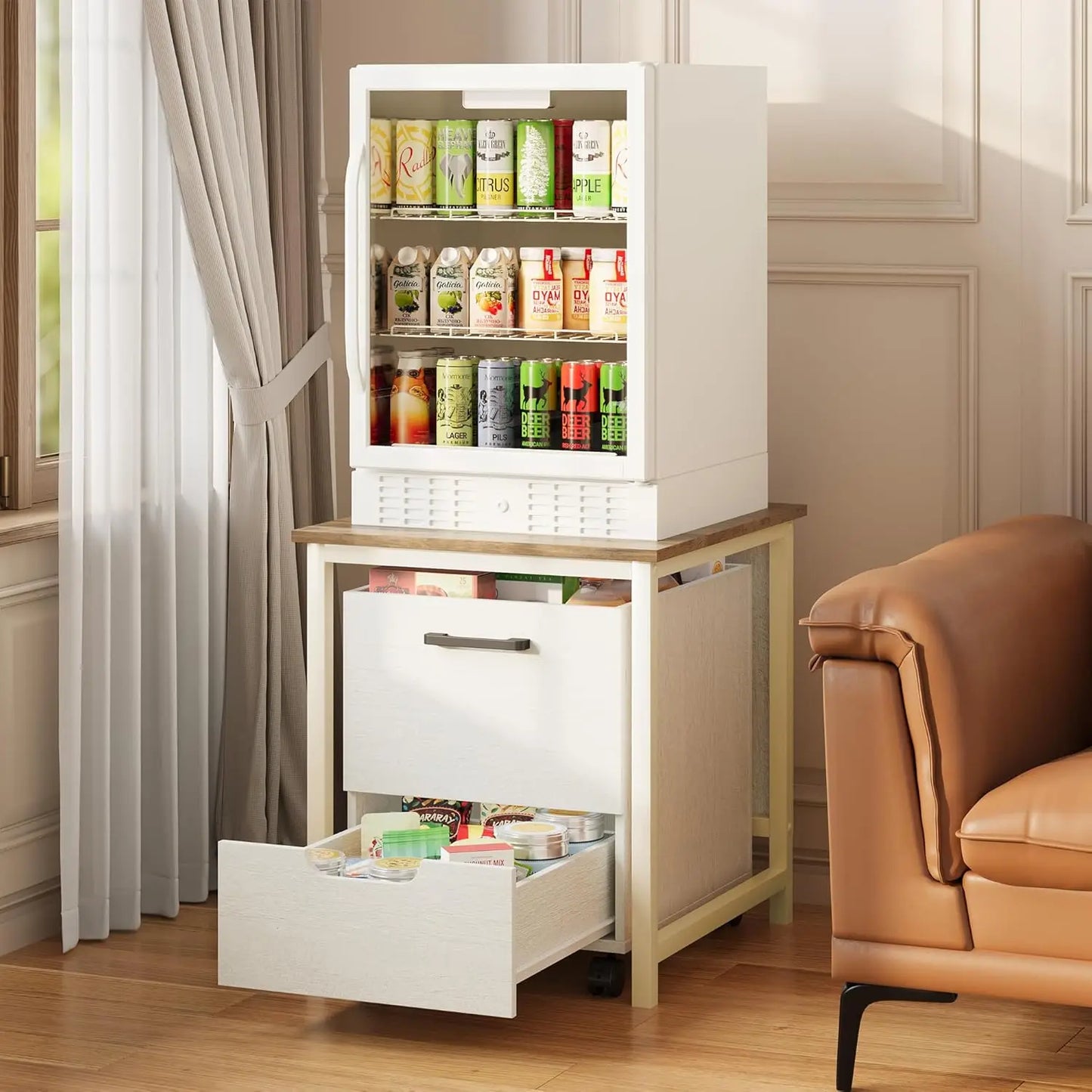 Mini Fridge Stand Freestanding Cabinet With Lockable Wheels by S And B Enterprise
