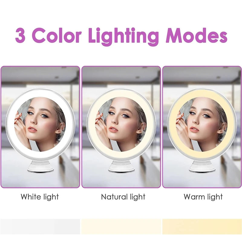 LED Makeup Mirror With 10x Magnification And Three Color Lights