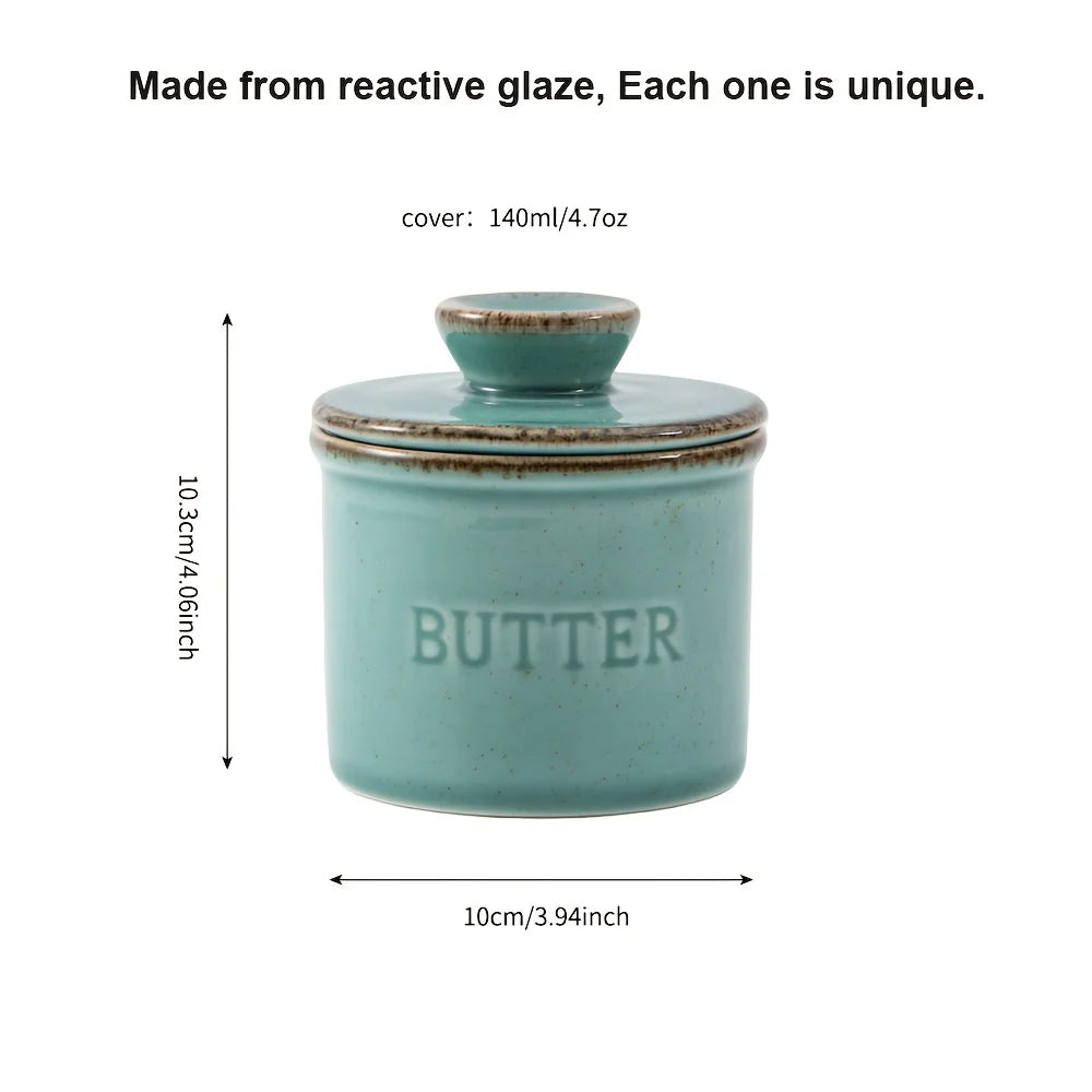 1pc ceramic yellow oil tank, unique kiln turned ceramic butter dish with lid, countertop butter storage tank by S And B Enterprise
