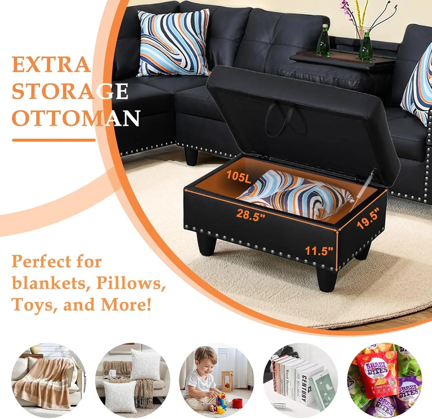 Sectional Sofa Couch Modern Living Room Furniture Set With Chaise Lounge Ottoman