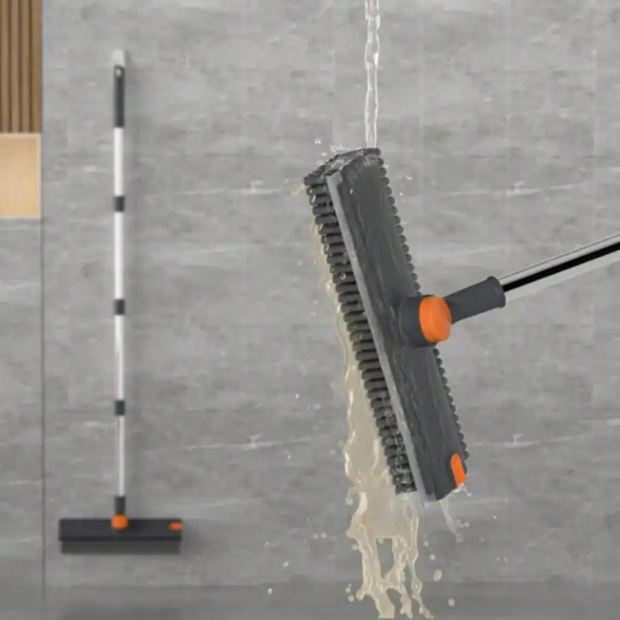 Floor Scrub Brush With Long Handle, 3 In 1 Scrape And Heavy-Duty Stiff Bristle Floor Scrubber Brush With Squeegee And Tweezer For Cleaning Tile Wall Deck Bathroom Patio Garage Kitchen