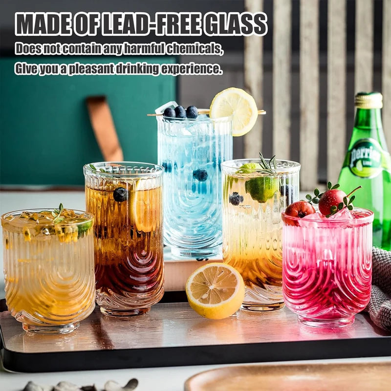 NONEDrinkware 8 Piece Art Deco Ribbed Highball Glass Set