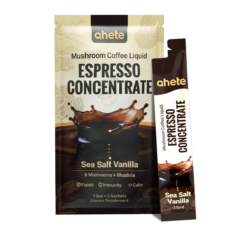 AHETE Mushroom Coffee Liquid Espresso Concentrate Sea Salt Vanilla flavor 15ml x5 sachets