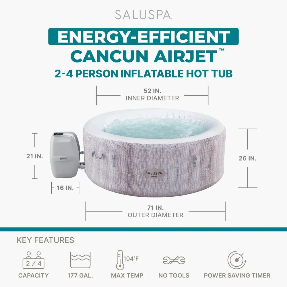 SaluSpa Cancun Inflatable Hot Tub Round With 120 Air Jets by S And B Enterprise