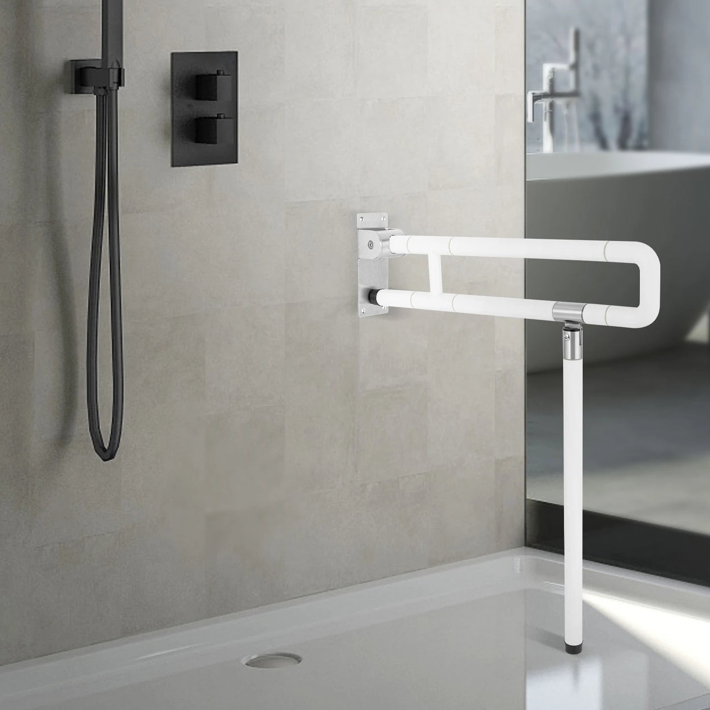 Foldable Toilet Grab Bar 100Kg Capacity ABS Stainless Steel Anti Slip Rail by S And B Enterprise