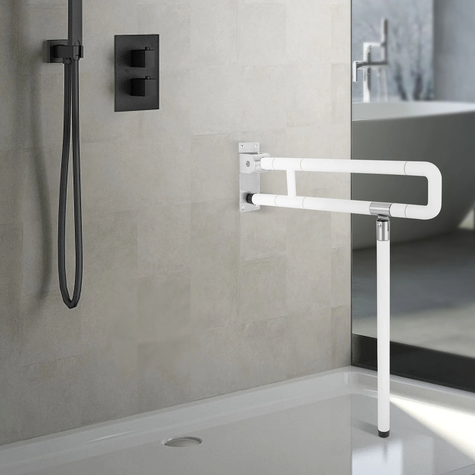 Foldable Toilet Grab Bar 100Kg Capacity ABS Stainless Steel Anti Slip Rail by S And B Enterprise