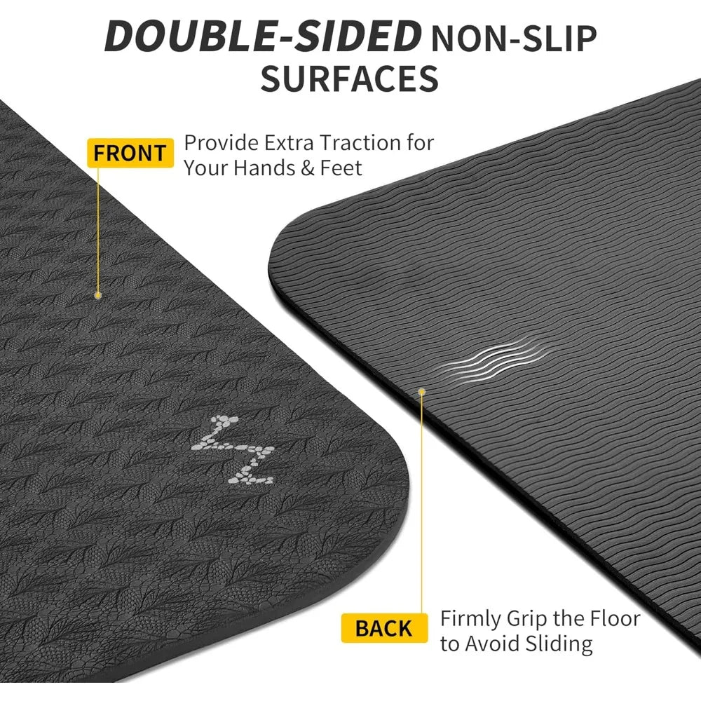 CAMBIVO extra wide yoga mat, double-sided non-slip surfaces, dark gray textured front with smooth back, TPE.