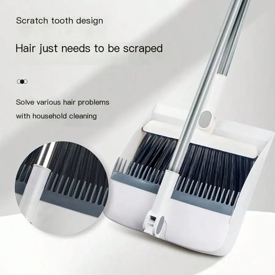 2-In-1 Foldable Broom And Dustpan Combo Set , Long Stainless Steel Handle Self-Cleaning Comb Teeth Floor Sweeping Kit, Windproof Dustpan For Pet Hair Quick Dust Removal, Household Cleaning Supplies For Home Dorm Office Bathro
