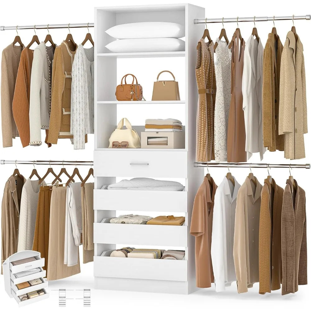 Wooden Closet Organizer System With Drawers And Tower