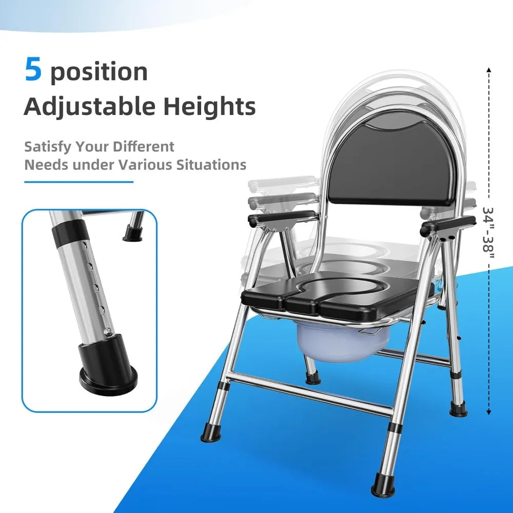 XMSJ 4 In 1 Folding Bedside Commode Chair Adjustable Height by S And B Enterprise
