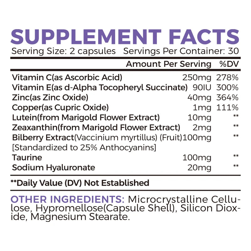 AHETE Lutein supplement by S And B Enterprise, 60 capsules, includes bilberry extract, astaxanthin and hyaluronic acid