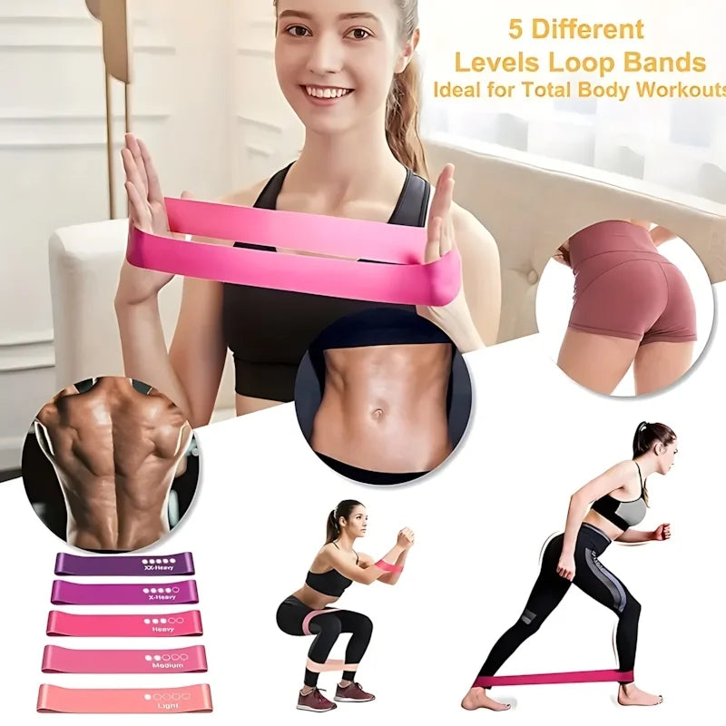 5-Piece Pink Resistance Bands Set by S And B Enterprise for total body workouts; 5 levels.