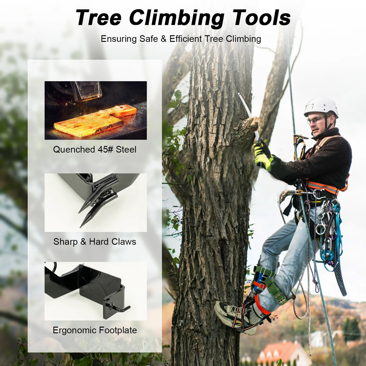Tree climbing spikes kit with safety harness and gloves by S And B Enterprise; double-teeth arborist gear