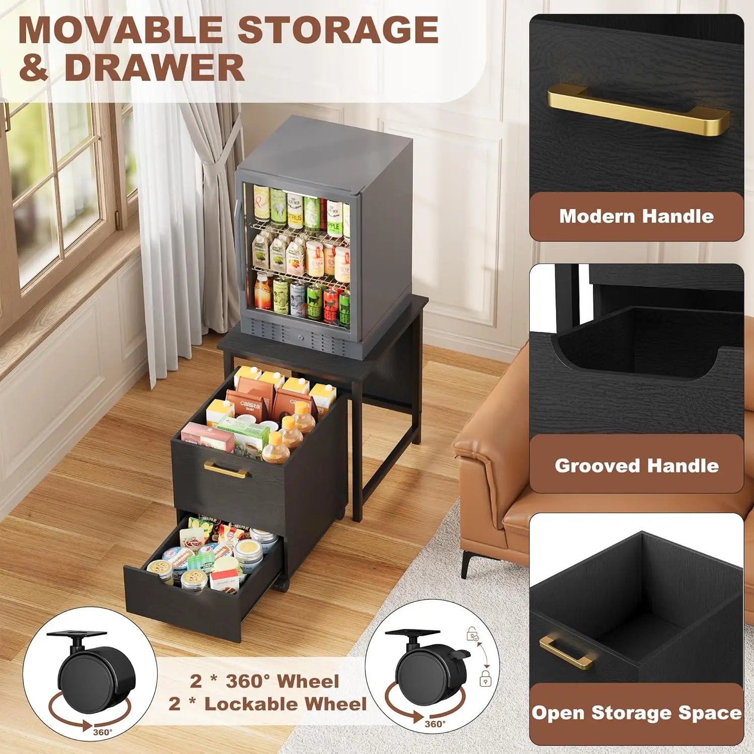 Mini Fridge Stand Freestanding Cabinet With Lockable Wheels by S And B Enterprise