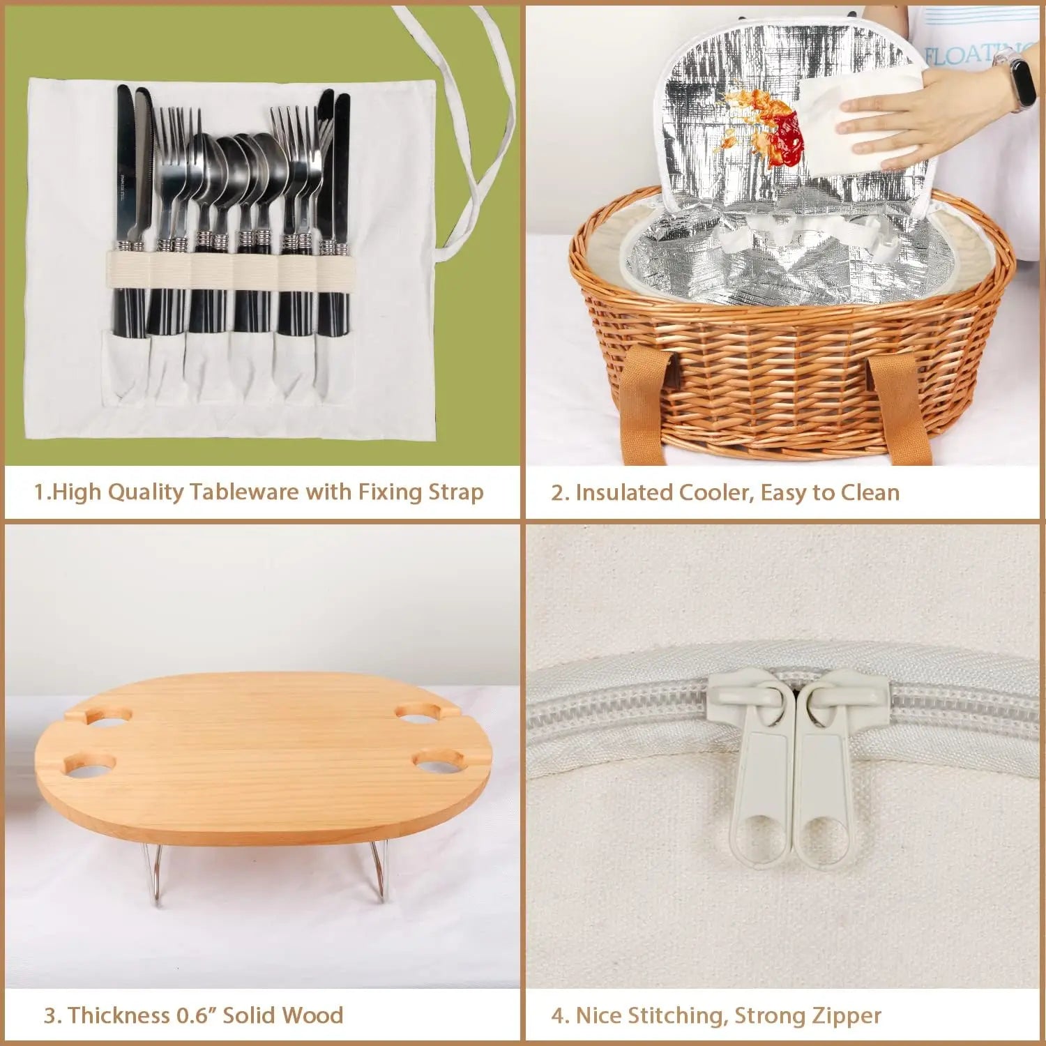 YTYIN Wicker Picnic Basket Set For Four With Insulated Cooler by S And B Enterprise