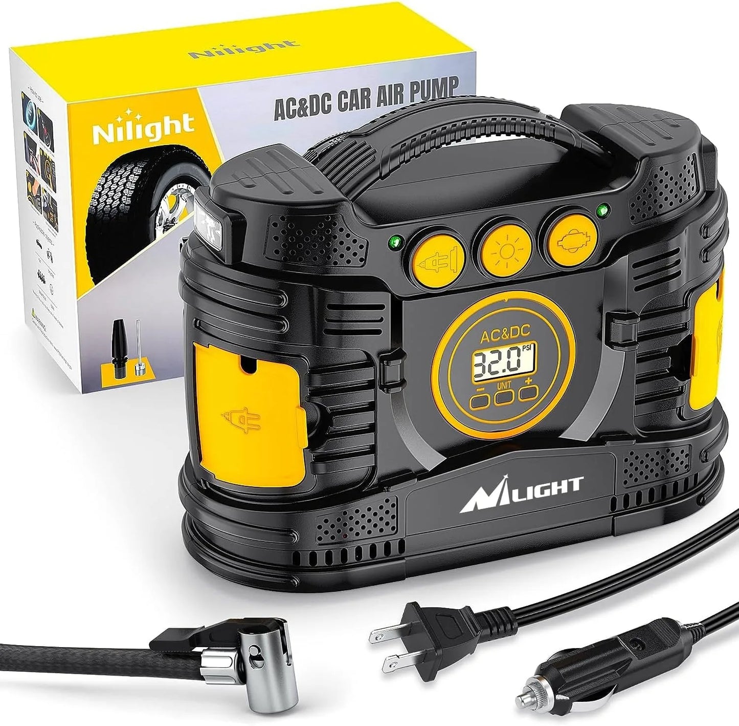 Nilight car tire inflator portable air compressor with AC/DC dual power and digital gauge