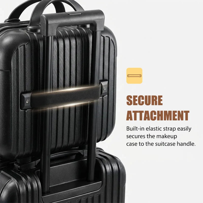 2-piece hardside luggage set by S And B Enterprise, black 20-inch carry-on with secure attachment strap