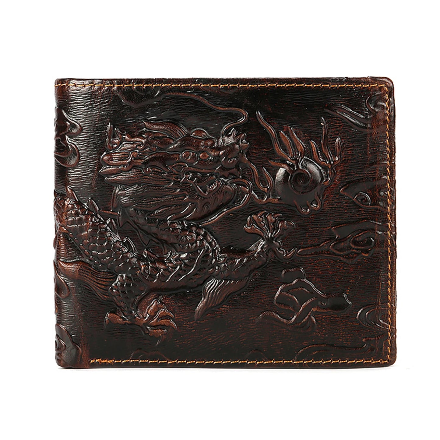 Cowhide Short Wallet 3D Dragon Embossed Genuine Leather Men