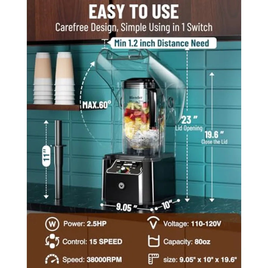 YAO HUI HUANG Professional Commercial Blender 2200W Quiet Enclosure