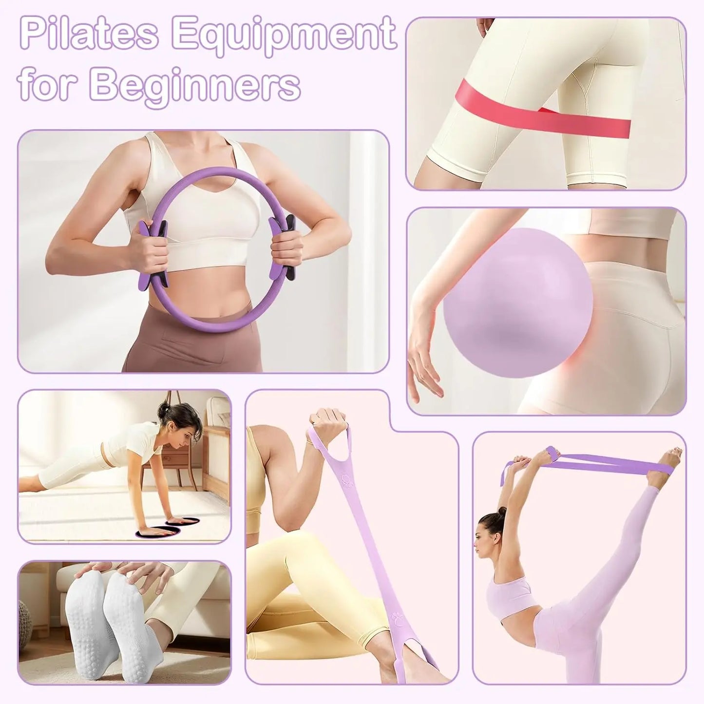 17 PCS Pilates Kit for Women with Ring, Ball, Resistance Bands, Yoga Strap, Core Sliders, Socks, Bag & Guide for Home Workout by S And B Enterprise