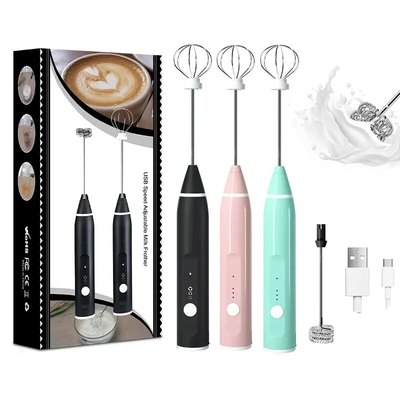 Electric Milk Frother Handheld USB Rechargeable Coffee Blender Mixer
