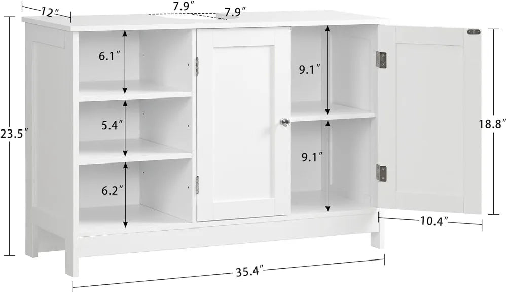 Under Sink Storage Cabinet With 2 Doors And Adjustable Shelves