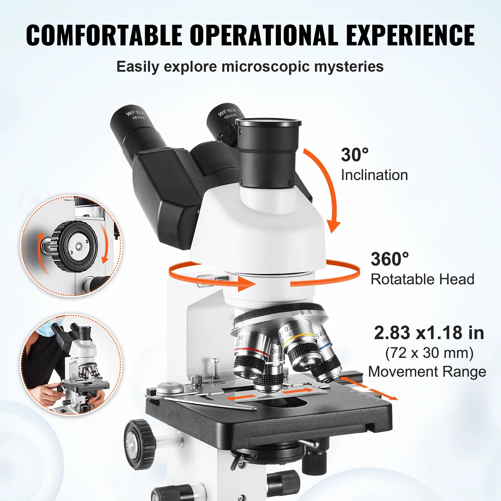 SucceBuy Compound Trinocular Microscope by S And B Enterprise, 40X-2500X/40X-5000X magnification, LED illumination