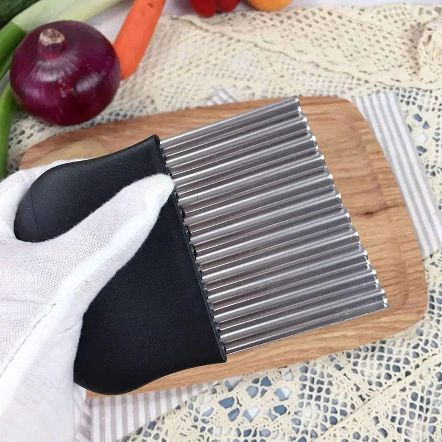 Crinkle Cutter,Upgraded Stainless Steel Crinkle Knife, Safety Kitchen French Fry Chip Cutter by S And B Enterprise