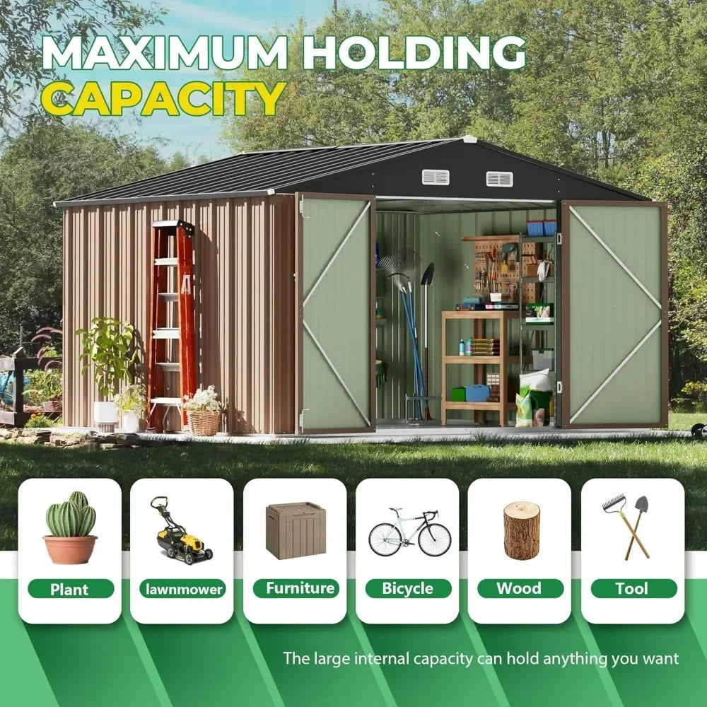 Metal Outdoor Storage Shed With Lockable Door For Garden Tools