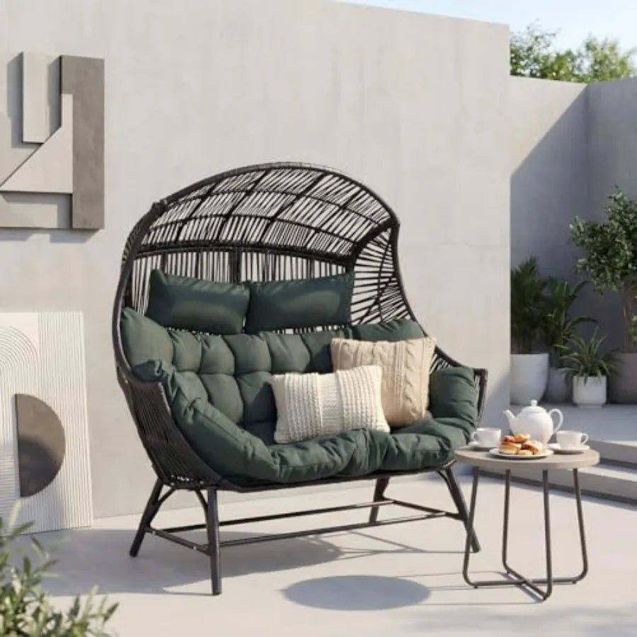 2 Person Egg Chair Indoor Outdoor Steel Frame Cushioned Headrests