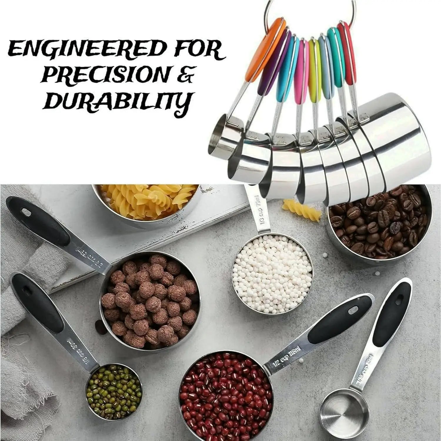 Measuring Cups And Spoons Set Of 5/10/17 Piece, Stainless Steel Nesting Measuring Cups Set With Silicone Handles, Kitchen Utensils For Cooking And Baking by S And B Enterprise