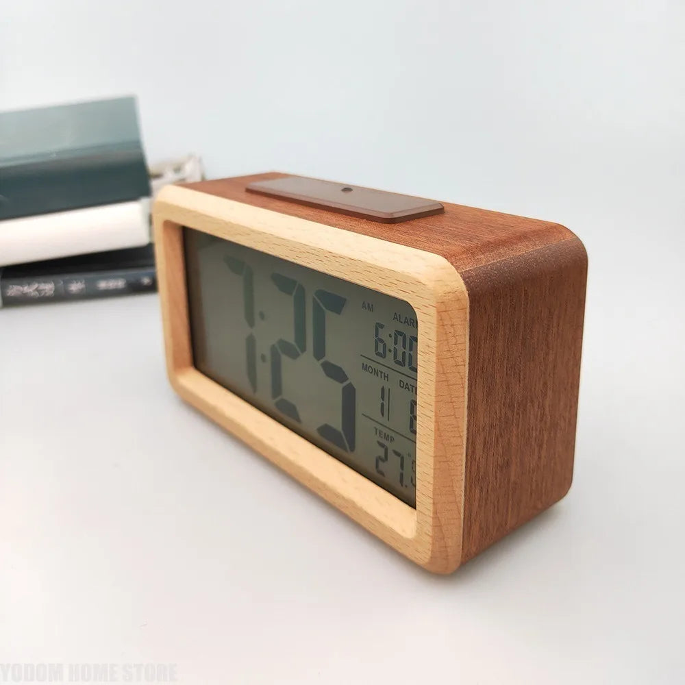 Wooden LED Digital Alarm Clock With Snooze Date Temperature by S And B Enterprise
