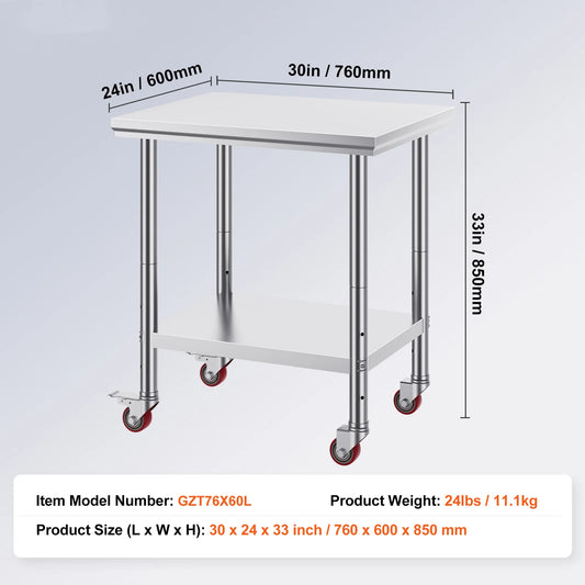 SucceBuy Stainless Steel Commercial Kitchen Work Table With Caster Wheels