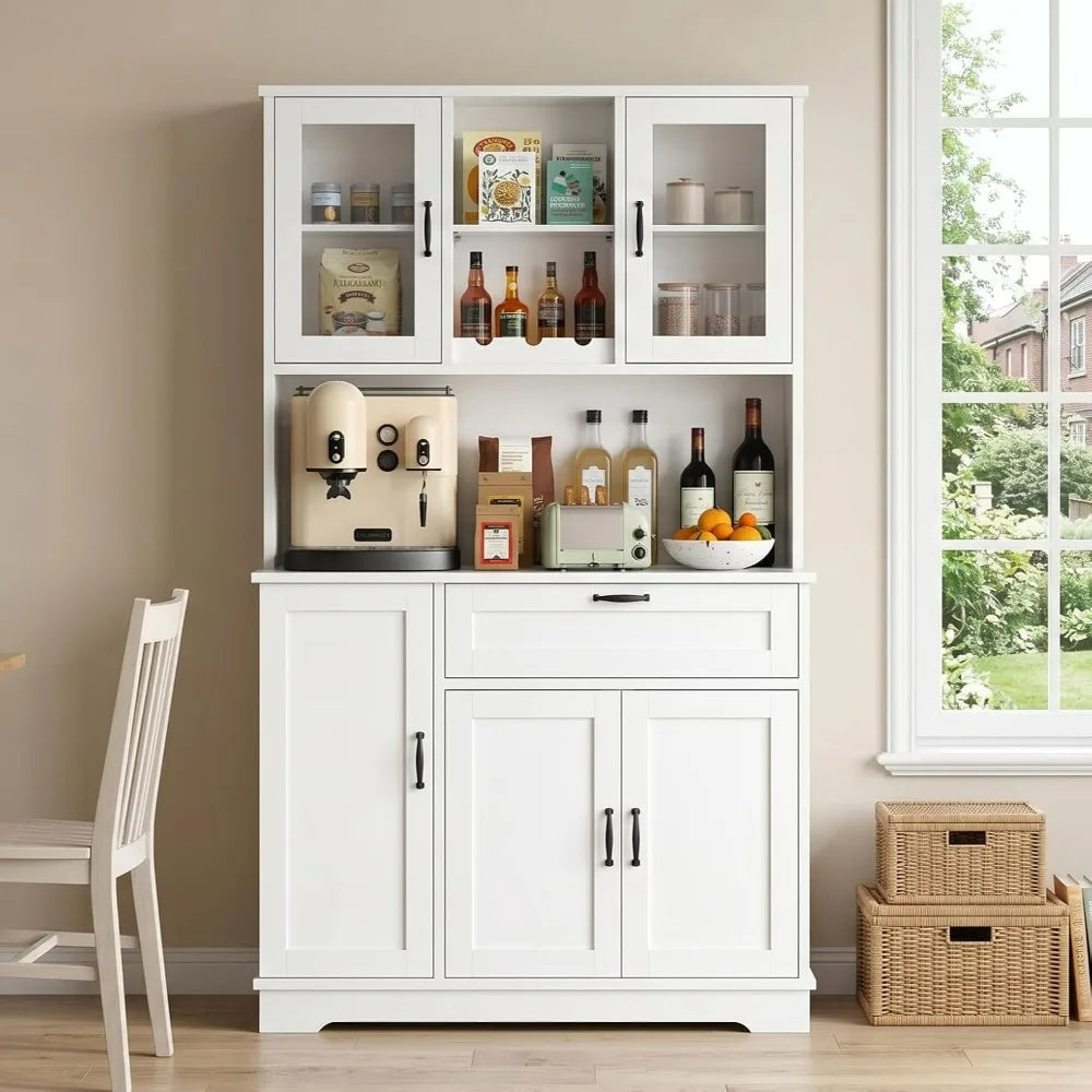 Vongrasig Tall Kitchen Pantry Cabinet Microwave Stand Storage Hutch Dining Living Room White