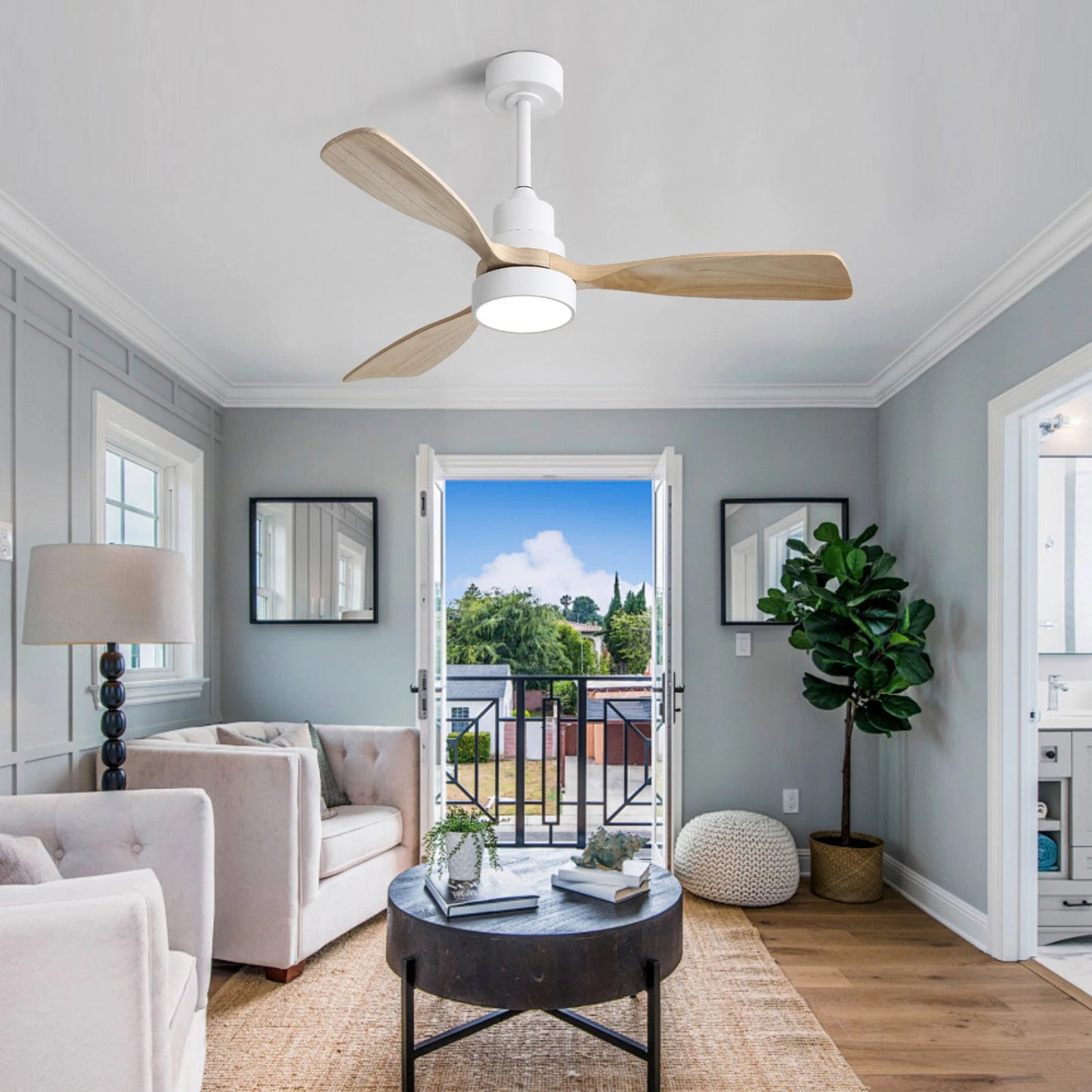 Sofucor Wood Ceiling Fan With LED Light Remote Control