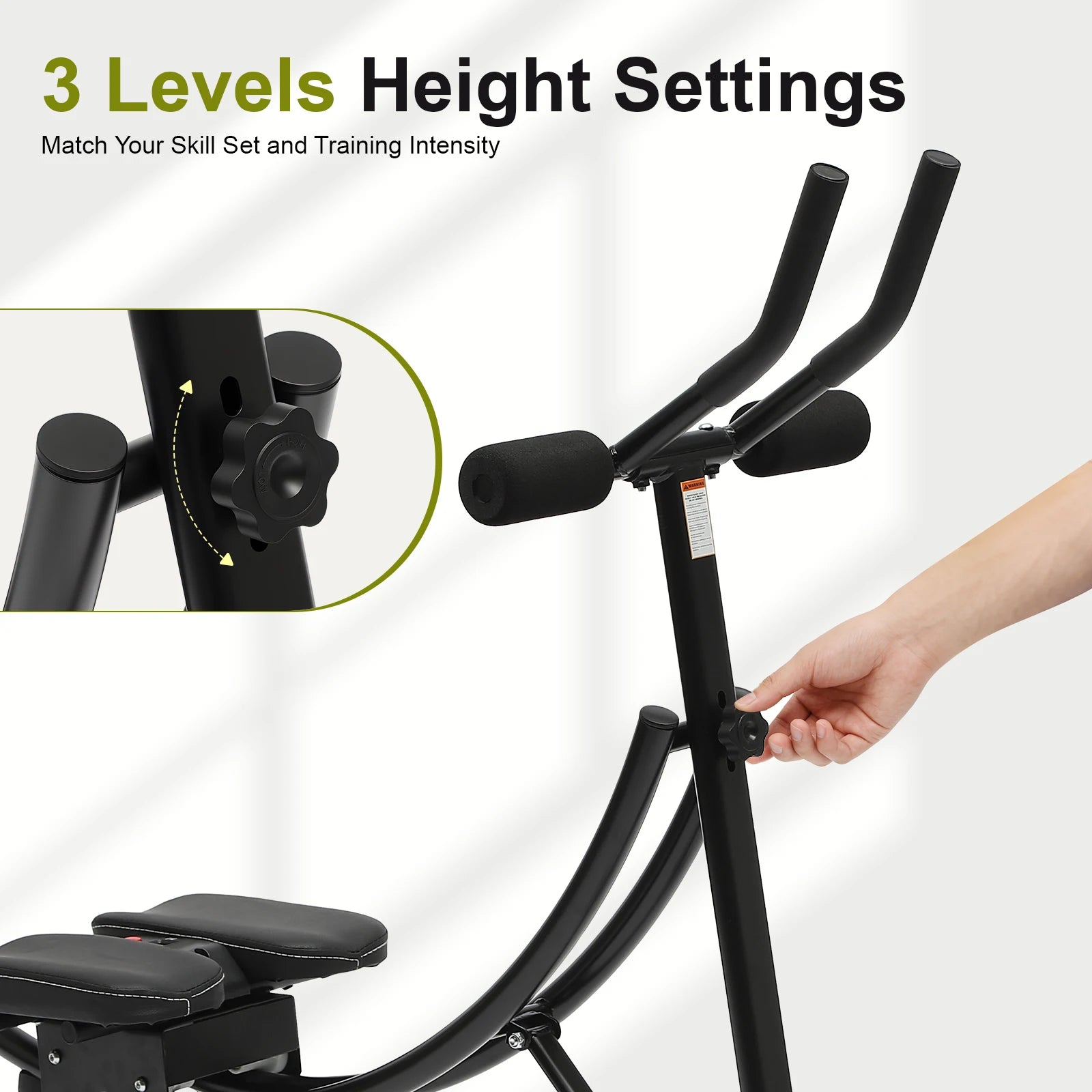 330lbs capacity ab machine, black foldable home gym with foam-padded handles and adjustable height knob