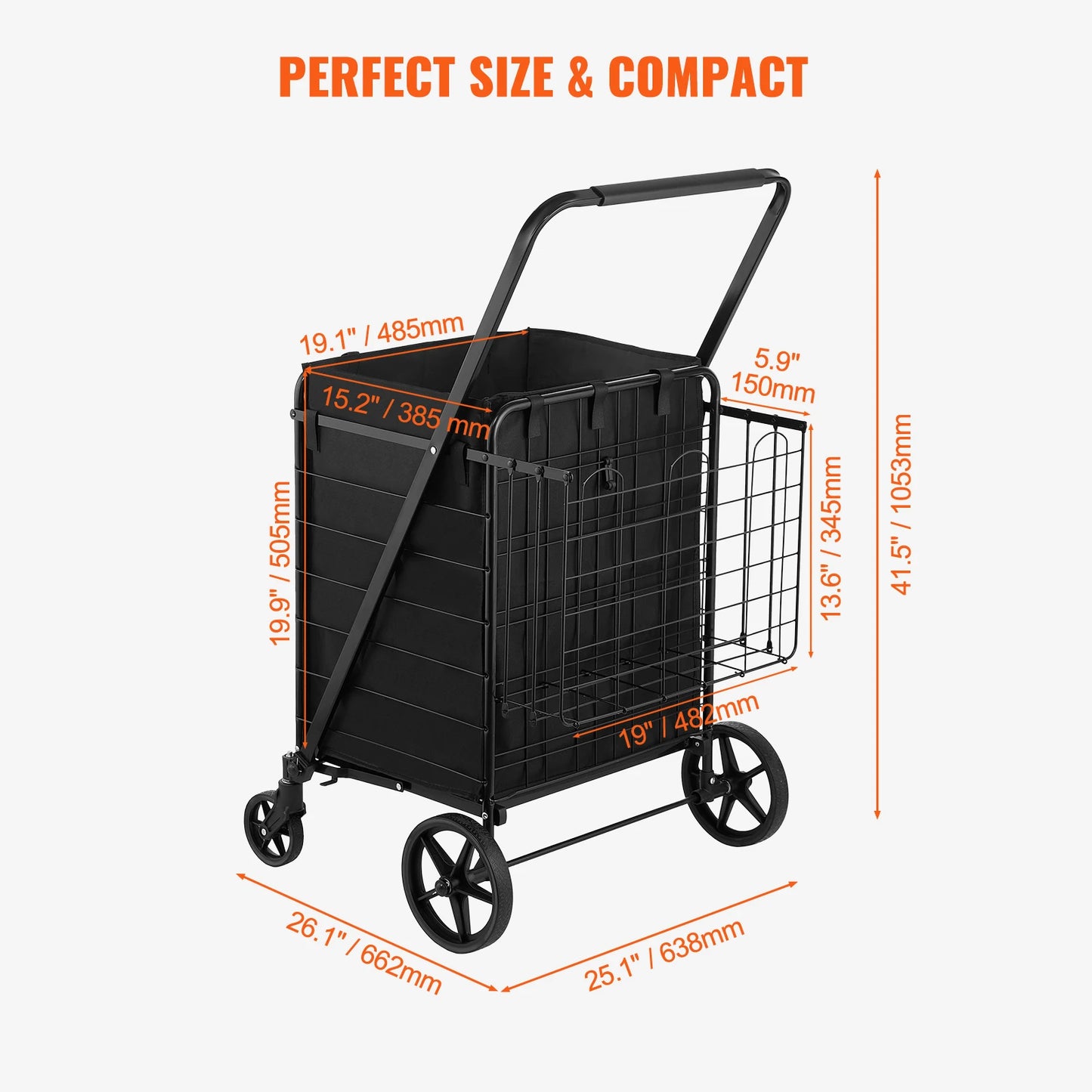 SucceBuy Folding Shopping Cart With Waterproof Liner And 360 Degree Wheels
