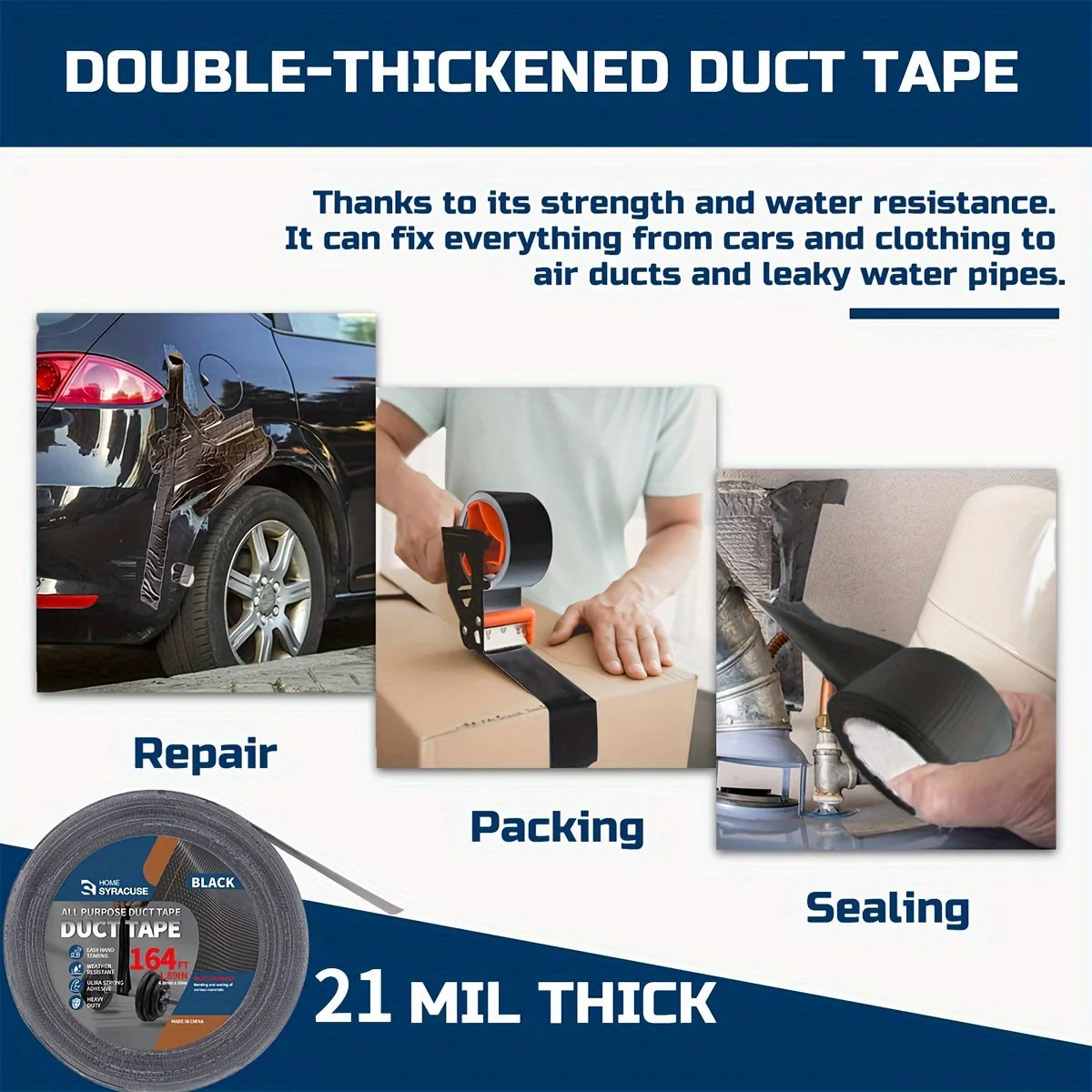 NONEDIY Black PVC Fabric Duct Tape For Repairs And Fastening