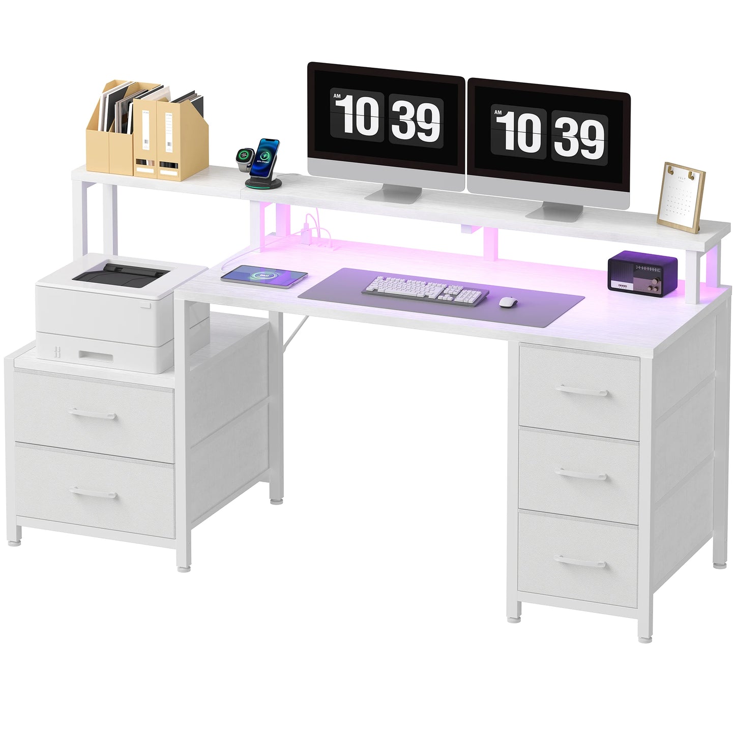 JHK Gaming Computer Desk With LED Lights And Drawers