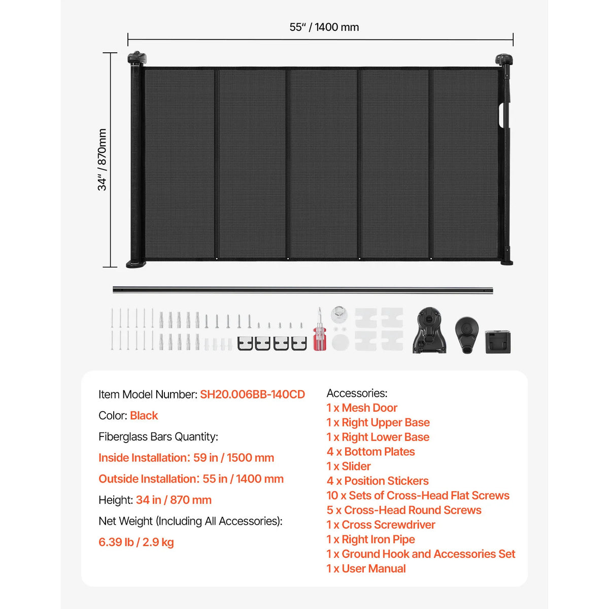 SucceBuy retractable baby gate by S And B Enterprise, black; 34 in tall, extends up to 55/71/110 in for stairs/doors.