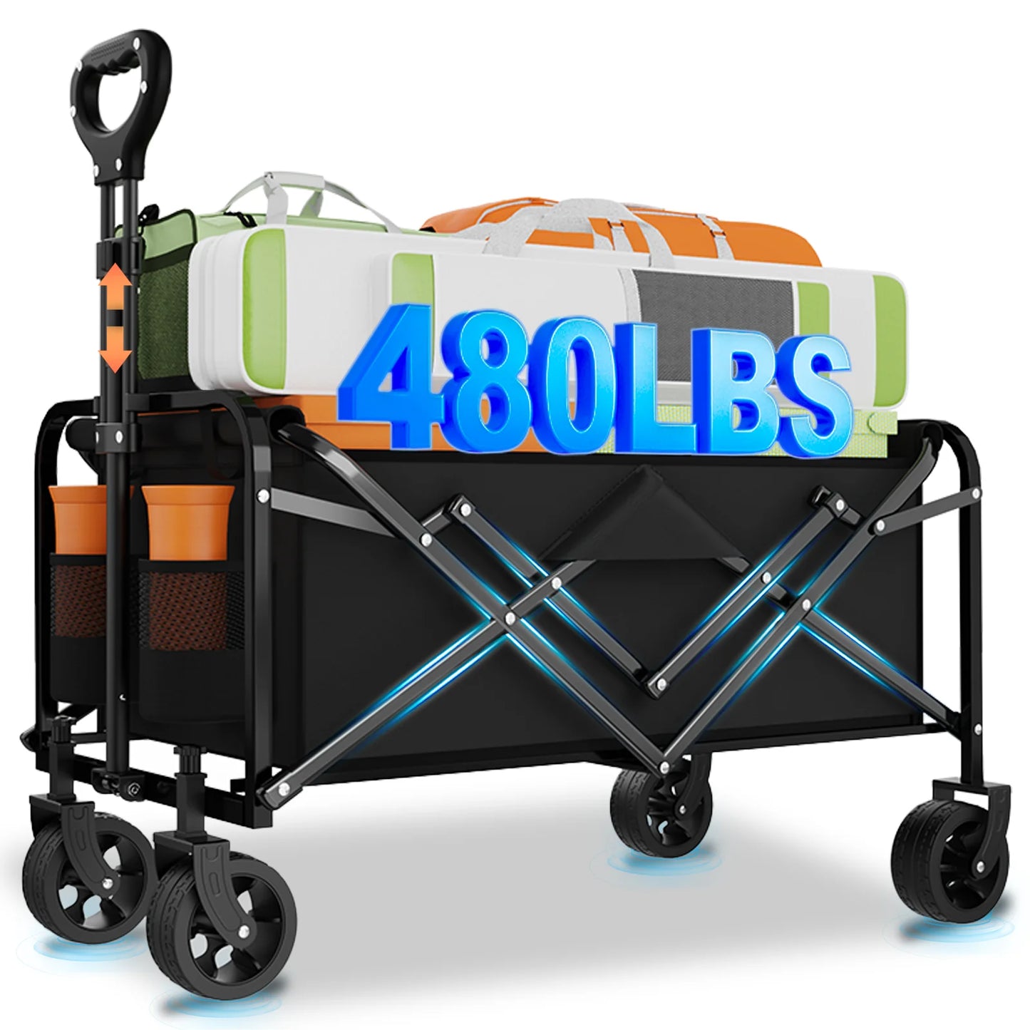 All Terrain Folding Wagon Heavy Duty Collapsible Cart with Large Wheels for Beach Sand Camping Garden by S And B Enterprise