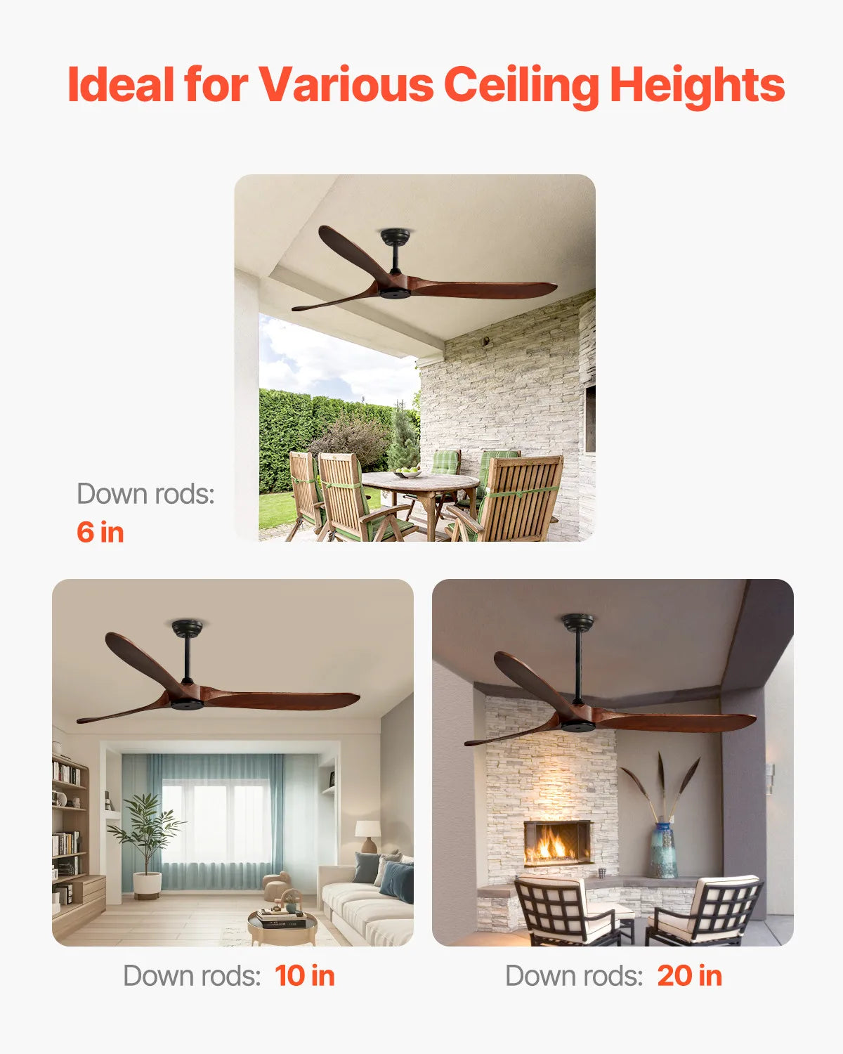 72" Wood Blade Ceiling Fan No Light Remote Control Reversible DC Motor by S And B Enterprise