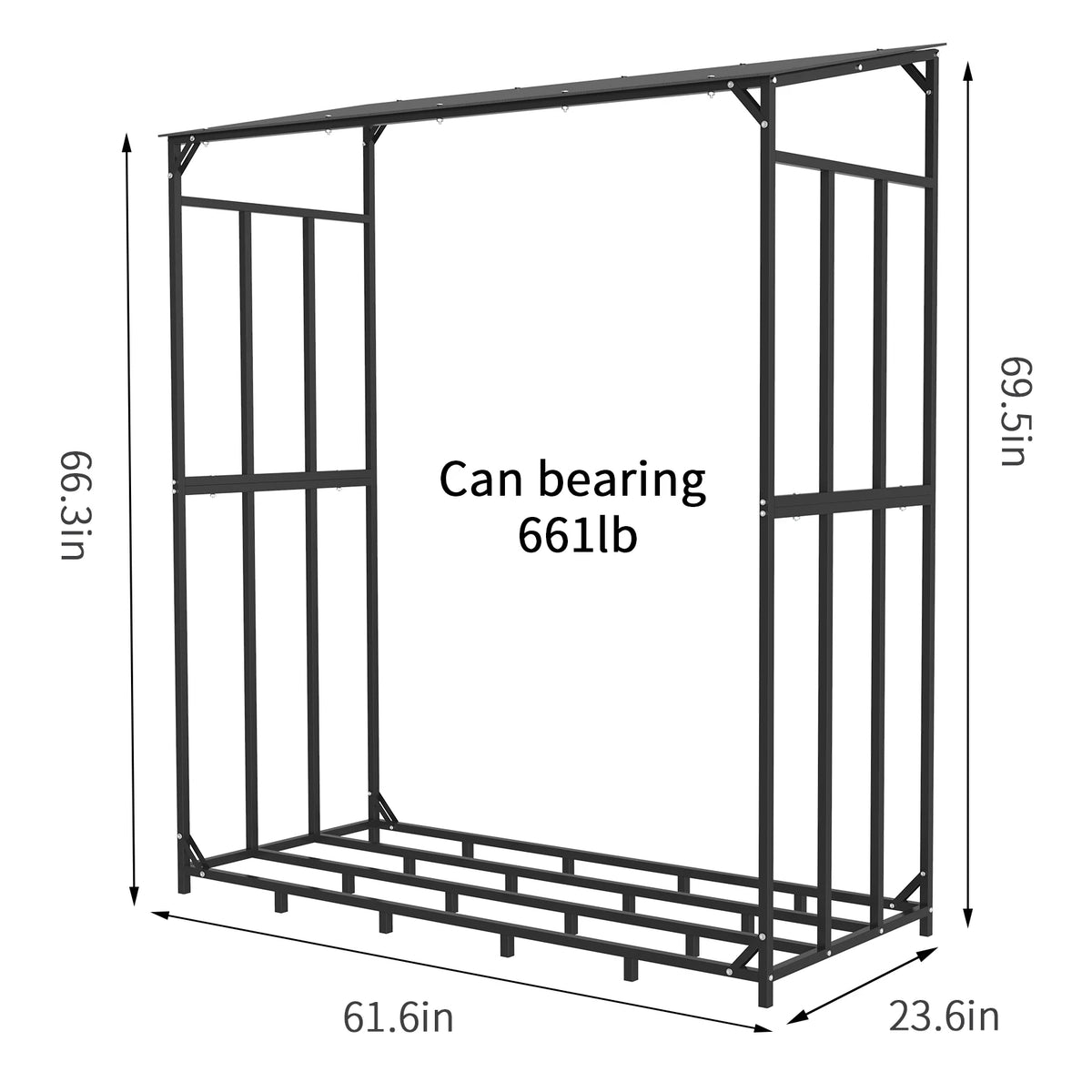 Black metal outdoor firewood rack with tall square frame and base by S And B Enterprise