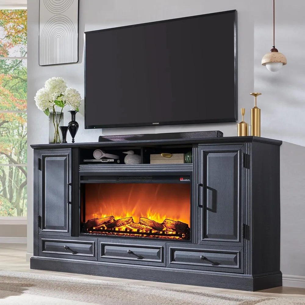 Farmhouse Fireplace TV Stand With Electric Fireplace Media Console