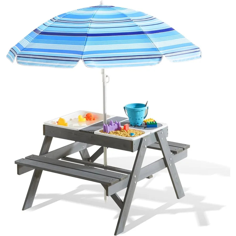 XIUWO 3in1 Kids Picnic Table With Sand Water Sensory by S And B Enterprise