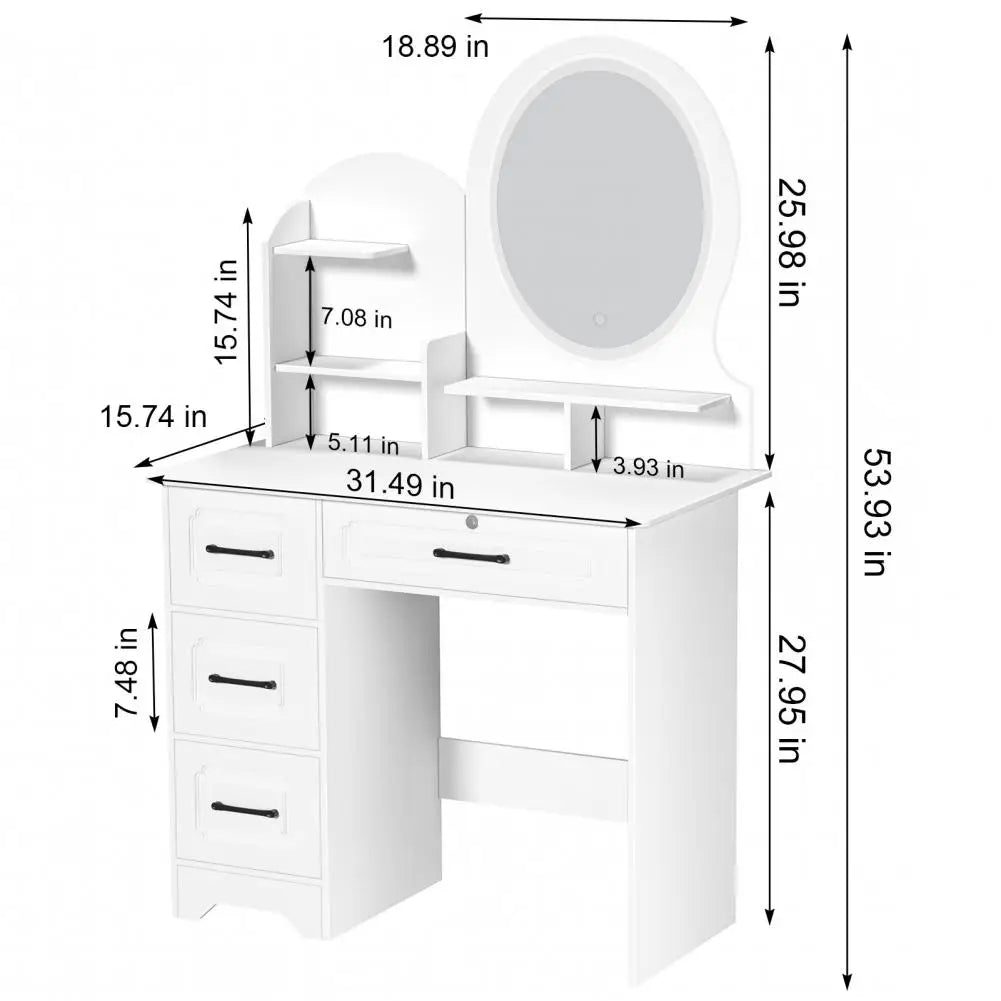Makeup Table with Light Mirror Open Shelves Makeup Vanity Table Smooth Surface Bedroom Large Dressing Table Bedroom Furniture