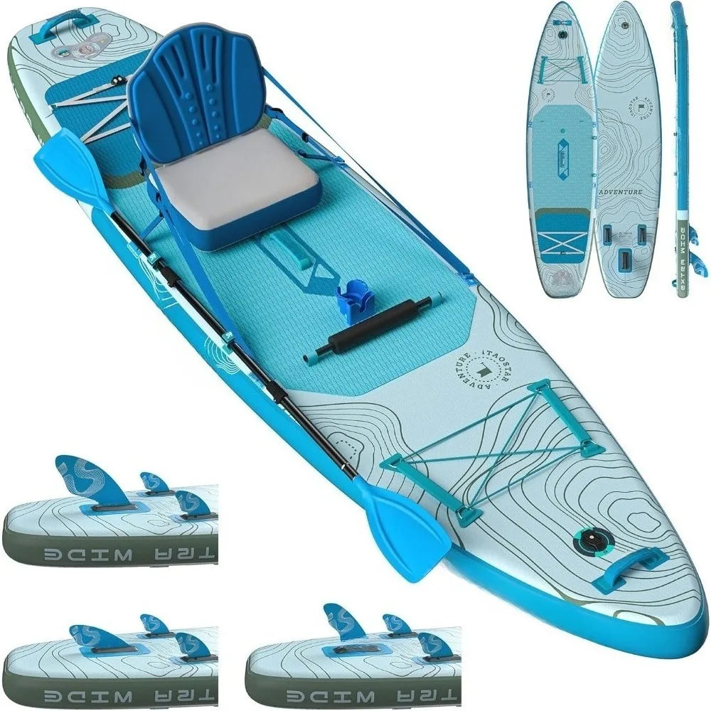 S And B Enterprise inflatable SUP board, extra wide blue/teal 12x35x39 in with 5 fins set