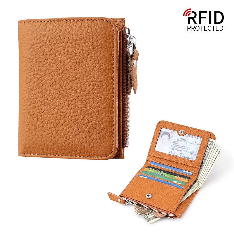 Genuine Leather RFID Wallet for Women With Zipper Coin Pocket