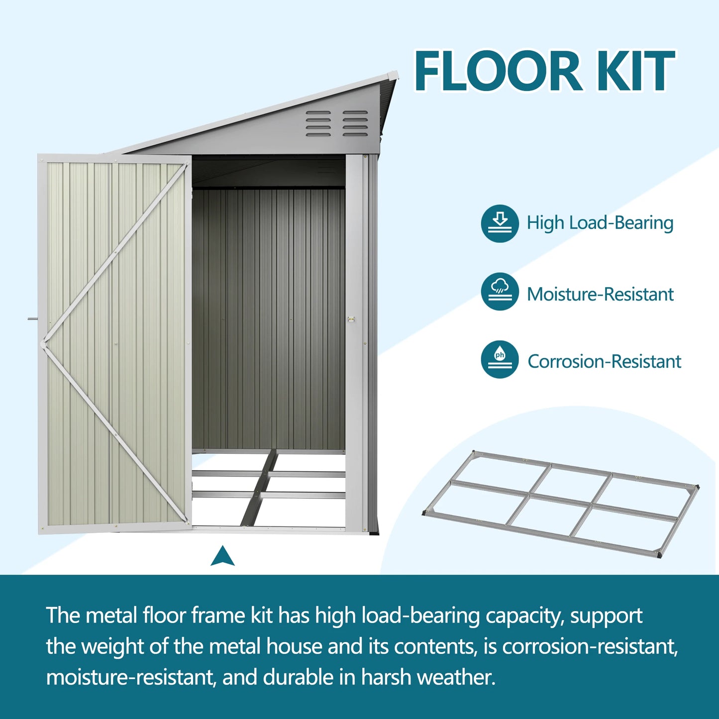 LZBEITEM Lockable Galvanized Steel Outdoor Shed Weatherproof Storage